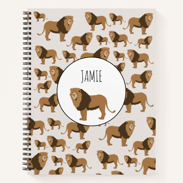 Personalised Jungle Lion Animal Pattern  Notebook (Front)