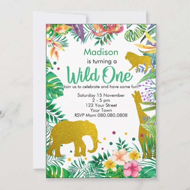 Personalised Jungle Safari 1st Birthday Invitation (Front)