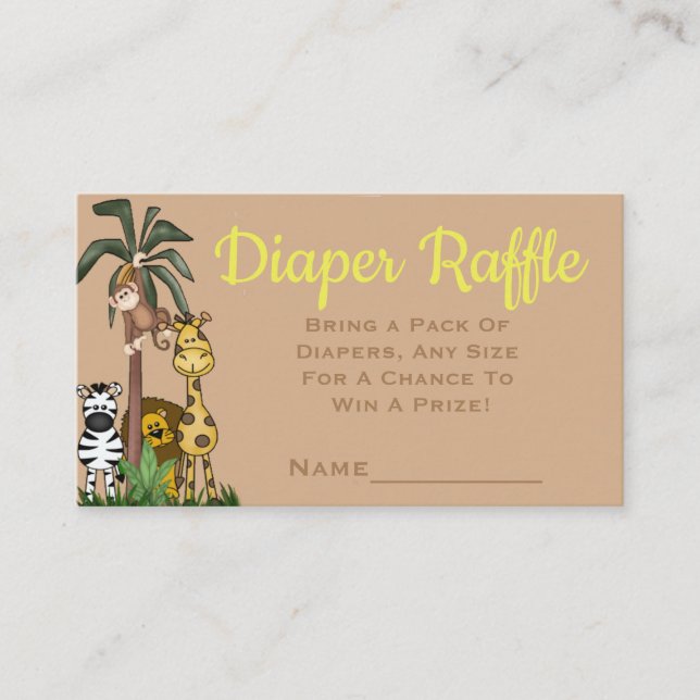 Personalised Jungle Safari Diaper Raffle Ticket Enclosure Card (Front)
