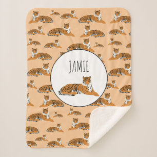 Personalised Jungle Tiger Animal Pattern Sherpa Blanket