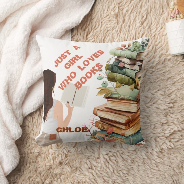 Personalised Just a Girl Who Loves Books Cushion (Blanket)