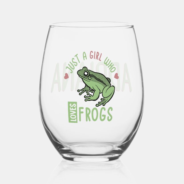 Personalised Just a girl who loves frogs Frog Gift Stemless Wine Glass (Front)