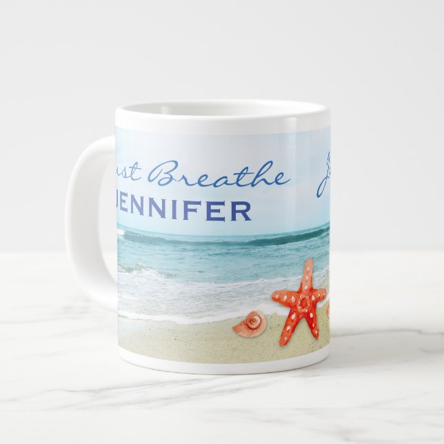 Personalised Just Breathe at the Beach Large Coffee Mug (Front Left)