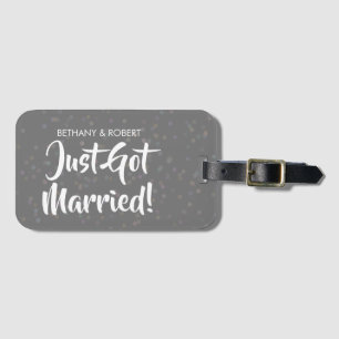 Personalised Just Got Married Silver Confetti Luggage Tag