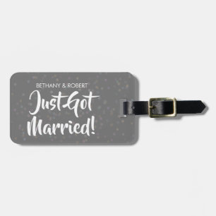 Personalised Just Got Married Silver Confetti Luggage Tag