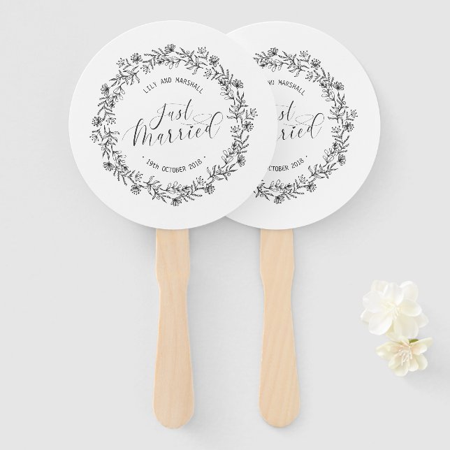 Personalised Just Married Floral | Hand Fans (Front and Back)