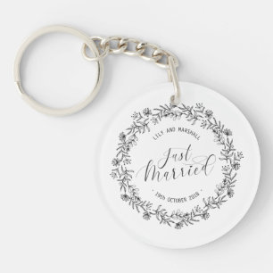 Personalised Just Married Floral Keychain