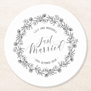 Personalised Just Married Floral Paper Coaster