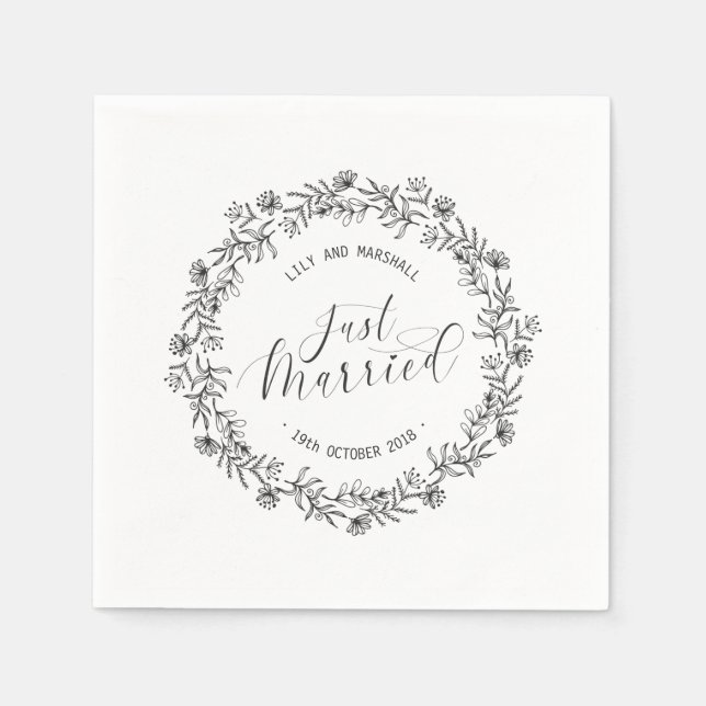 Personalised Just Married Floral | Paper Napkin (Front)