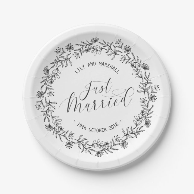 Personalised Just Married Floral | Paper Plate (Front)