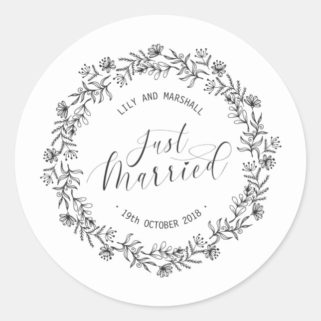 Personalised Just Married Floral | Sticker Seal (Front)