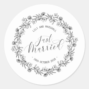 Personalised Just Married Floral   Sticker Seal
