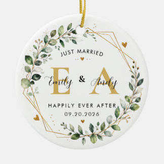 Personalised Just Married Gift Mr & Mrs Wedding Ceramic Tree Decoration