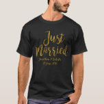 Personalised Just Married Gold Foil Print T-Shirt<br><div class="desc">Makes a great newlywed gift</div>