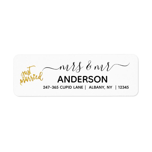 Personalised Just Married Gold Return Address Labe (Front)