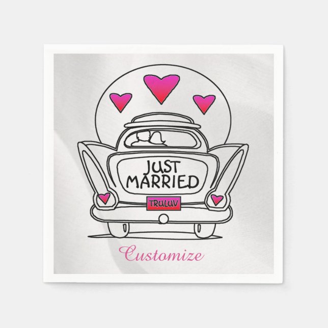 Personalised Just Married Honeymoon Car Napkins (Front)