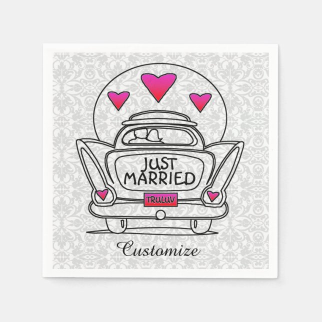 Personalised Just Married Honeymoon Car Napkins 2 (Front)