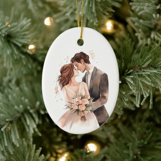 Personalised Just Married Wedding Couple Art Ceramic Tree Decoration (Tree)