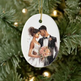Personalised Just Married Wedding Couple Ceramic Tree Decoration