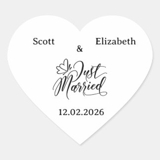 Personalised "Just Married" Wedding Heart Sticker