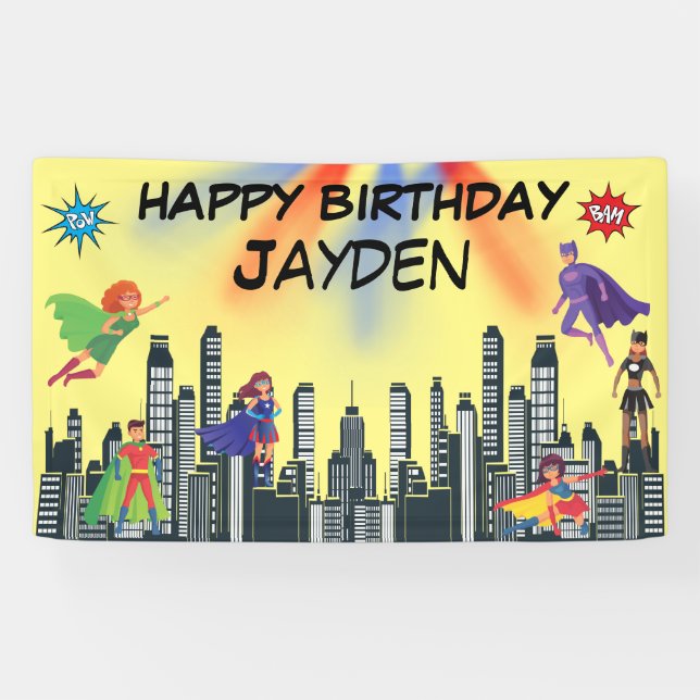 Personalised Justice Superhero Fab Colourful Flyin Banner (Horizontal)