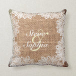 Personalised Jute Burlap and Lace Cushion<br><div class="desc">Personalised Jute burlap and lace classic rustic style couple pillows. Great for couples and wedding gifts.</div>