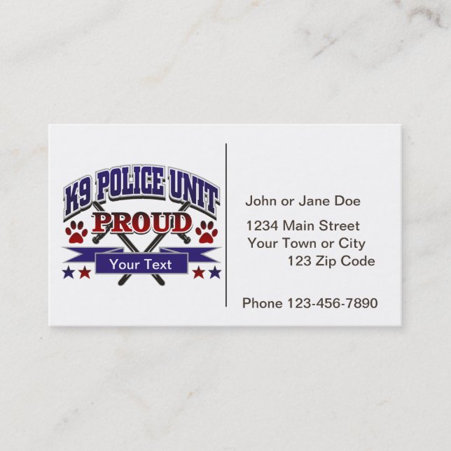 Personalised K9 Unit Proud Business Card (Front)