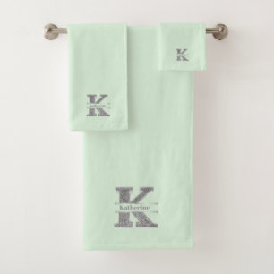 Personalised K Initial Silver Monogram Your Name Bath Towel Set