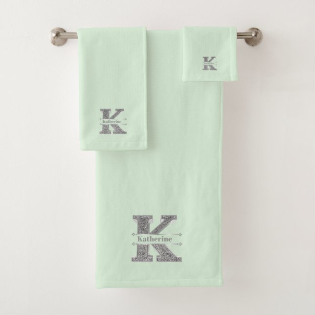 Personalised K Initial Silver Monogram Your Name   Bath Towel Set (Insitu)