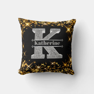 Personalised K Initial Silver Monogram Your Name Cushion