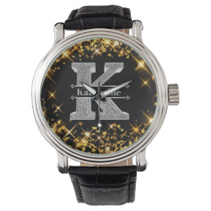 Personalised K Initial Silver Monogram Your Name  Watch