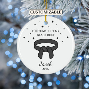 Personalised Karate Black Belt, Taekwondo Outfit Ceramic Tree Decoration