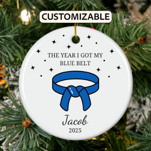 Personalised Karate Blue Belt, Taekwondo Outfit Ceramic Tree Decoration