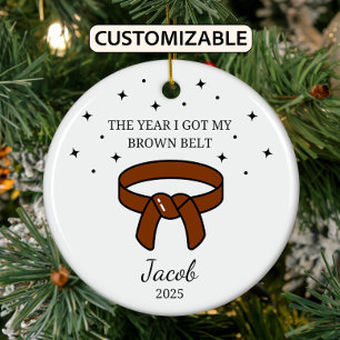 Personalised Karate Brown Belt, Taekwondo Outfit Ceramic Tree Decoration