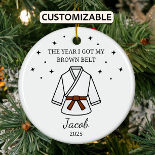 Personalised Karate Brown Belt, Taekwondo Outfit Ceramic Tree Decoration