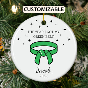 Personalised Karate Green Belt, Taekwondo Outfit Ceramic Tree Decoration