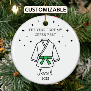 Personalised Karate Green Belt, Taekwondo Outfit Ceramic Tree Decoration