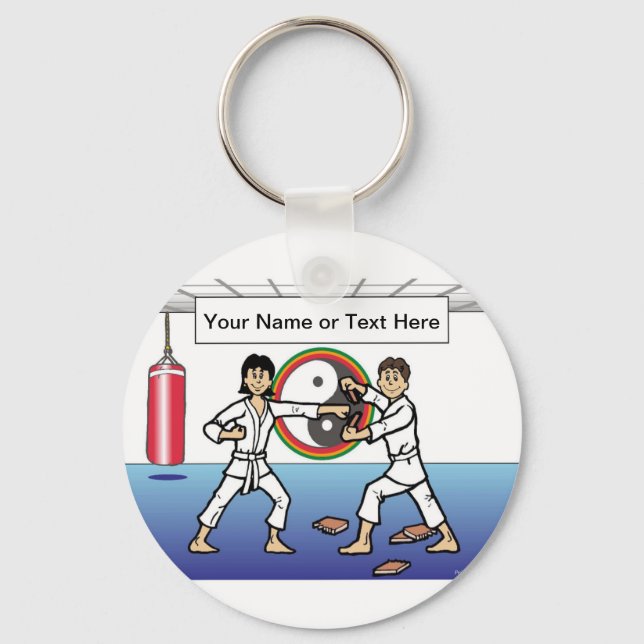 Personalised Karate - Male & Female Cartoon  Key Ring (Front)