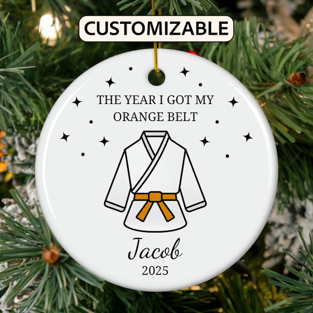 Personalised Karate Orange Belt, Taekwondo Outfit Ceramic Tree Decoration (Creator Uploaded)
