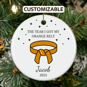 Personalised Karate Orange Belt, Taekwondo Outfit Ceramic Tree Decoration