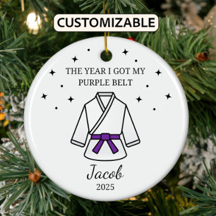 Personalised Karate Purple Belt, Taekwondo Outfit Ceramic Tree Decoration