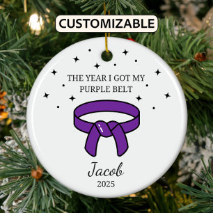 Personalised Karate Purple Belt, Taekwondo Outfit Ceramic Tree Decoration