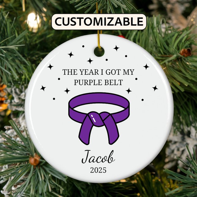 Personalised Karate Purple Belt, Taekwondo Outfit Ceramic Tree Decoration (Creator Uploaded)