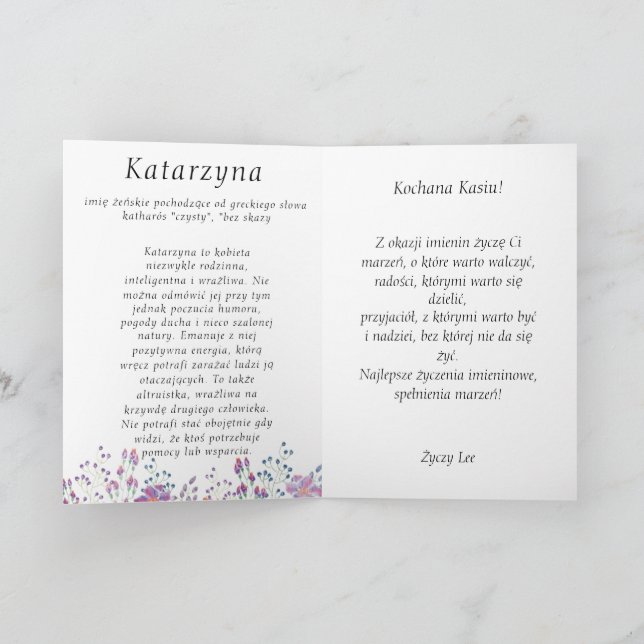Personalised Kasia Polish name day card (Inside)