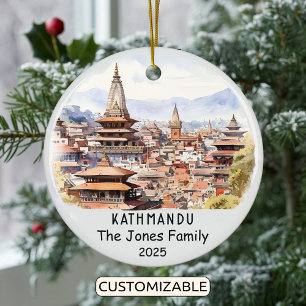 Personalised Kathmandu Ornament, Nepal Ceramic Tree Decoration
