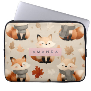 Personalised Kawaii Autumn Fox Pattern Laptop Sleeve