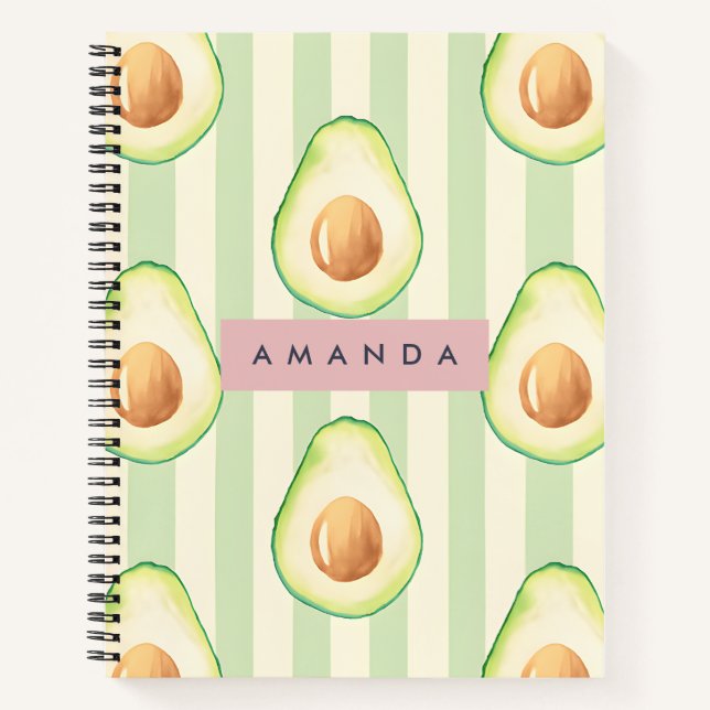 Personalised Kawaii Avocado Pattern Notebook (Front)