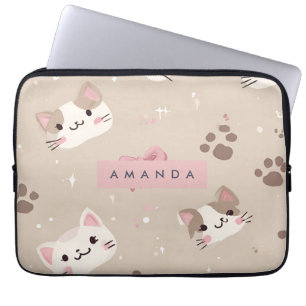Personalised Kawaii Cat Face Pattern Laptop Sleeve