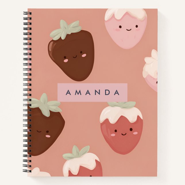 Personalised Kawaii Chocolate Strawberry Pattern Notebook (Front)