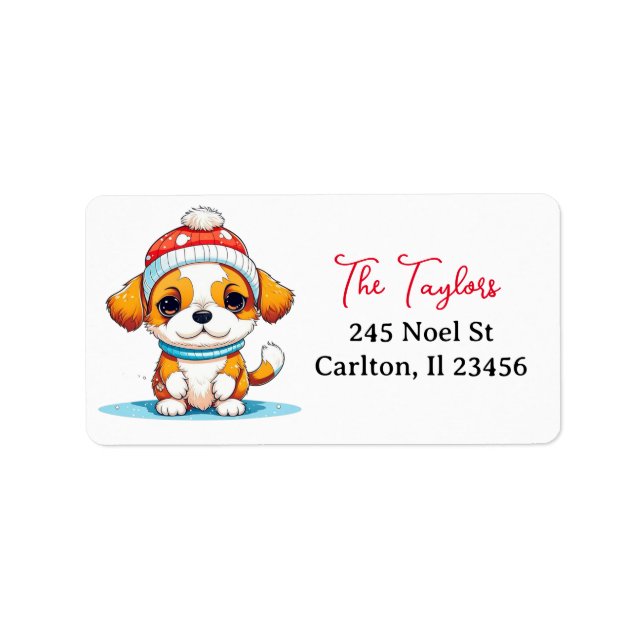 Personalised Kawaii Christmas Puppy Dog  Label (Front)